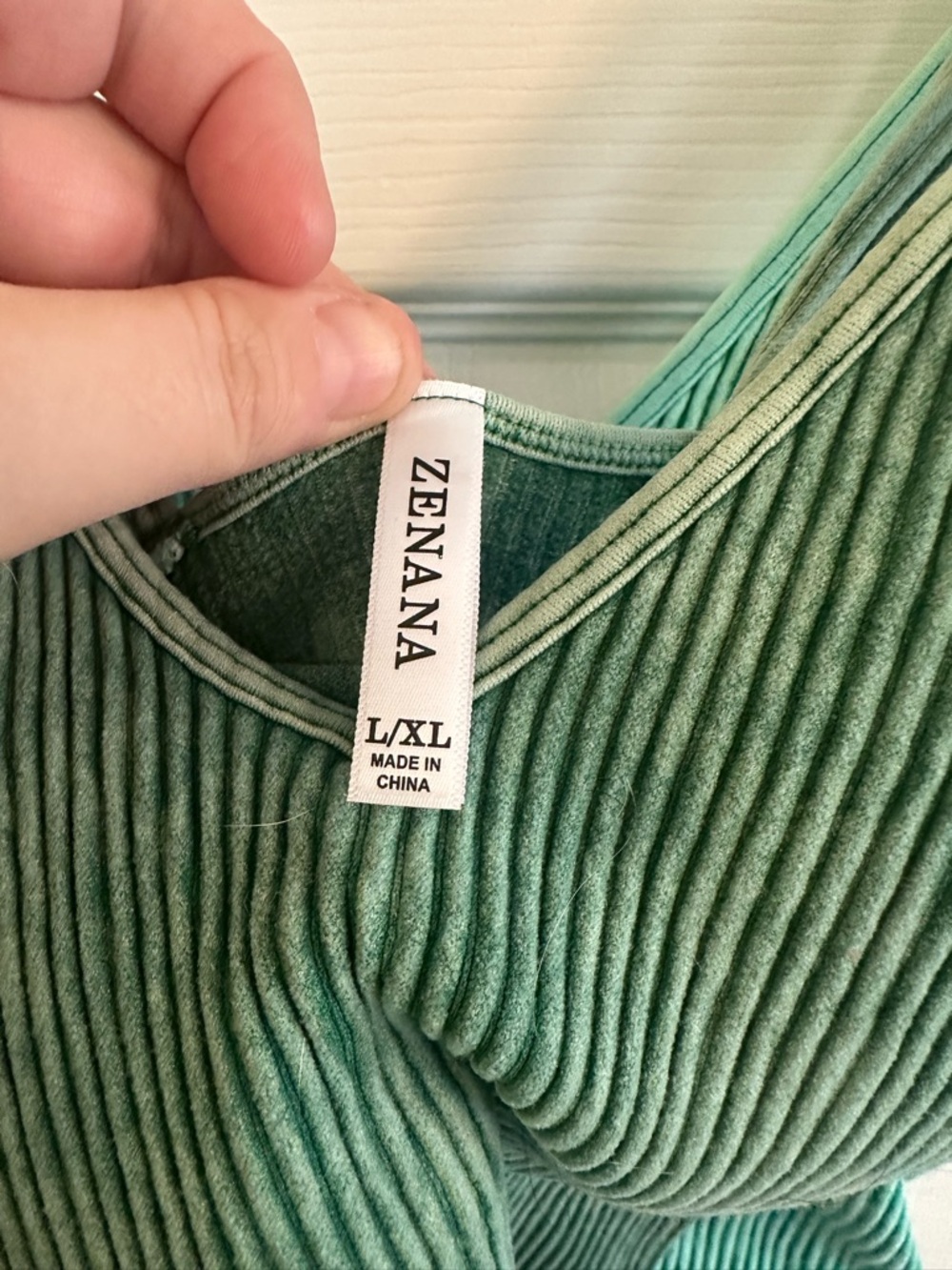 Zenana Outfitters Striped Ribbed V-Neck Tank Top in Teal and Aqua - Picture 4 of 4